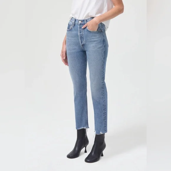 Agolde Riley Crop High Rise Straight Jeans Haven Womens Blue Size 29 - Picture 2 of 8
